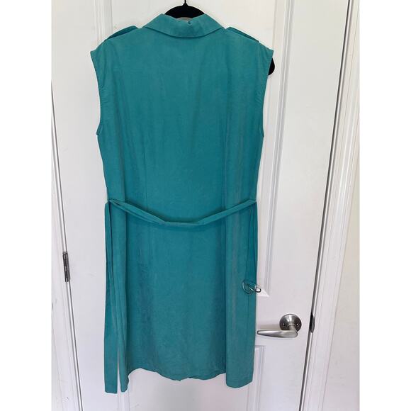 Vintage R&K Originals Women's sz 10P Button Down Shift Dress Turquoise Sash 90s - Picture 6 of 12